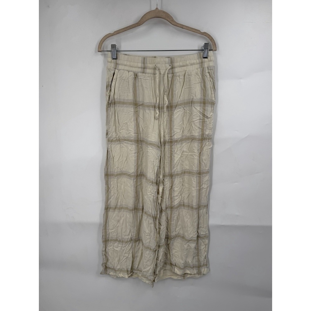 We Wore What Plaid Lightweight Beach Pull On Pants Women L Cream Resort Beach